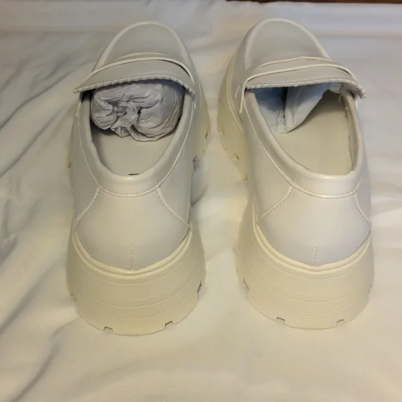 White Platform Clogs Mules Lug bottom slip on penny loafers size 7 - Picture 3 of 8
